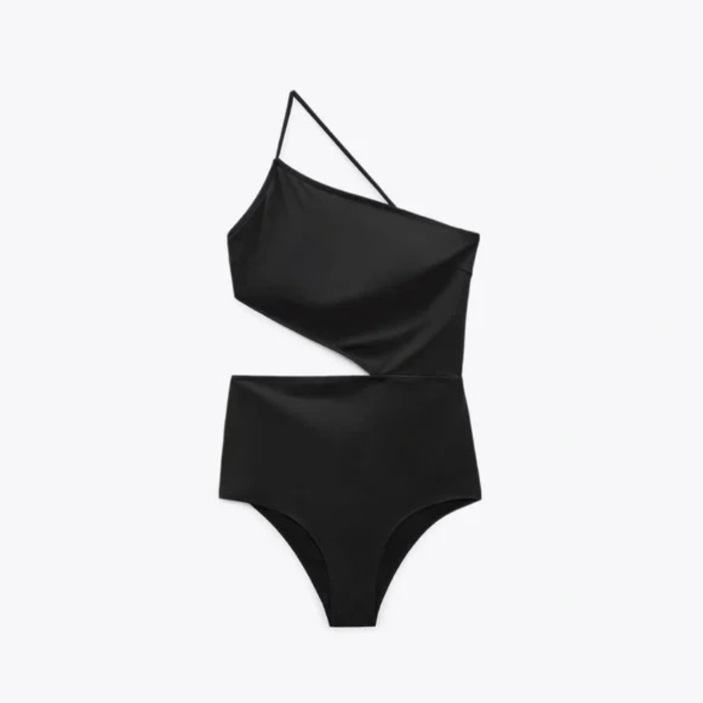 New. Zara Black Asymmetrical One-Piece Swimsuit